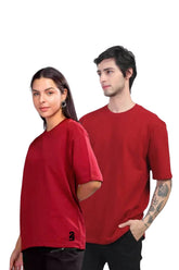 Drop Shoulder - Plain Maroon Tee - Unisex