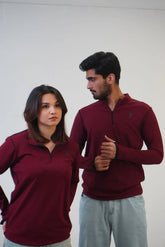 Maroon Quarter-Zip Thumbhole Sweatshirt