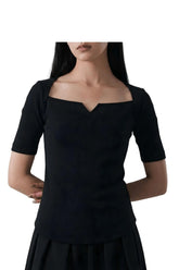 Contour Neckline Slim Fit Top Ribbed Knit - Onyx Black