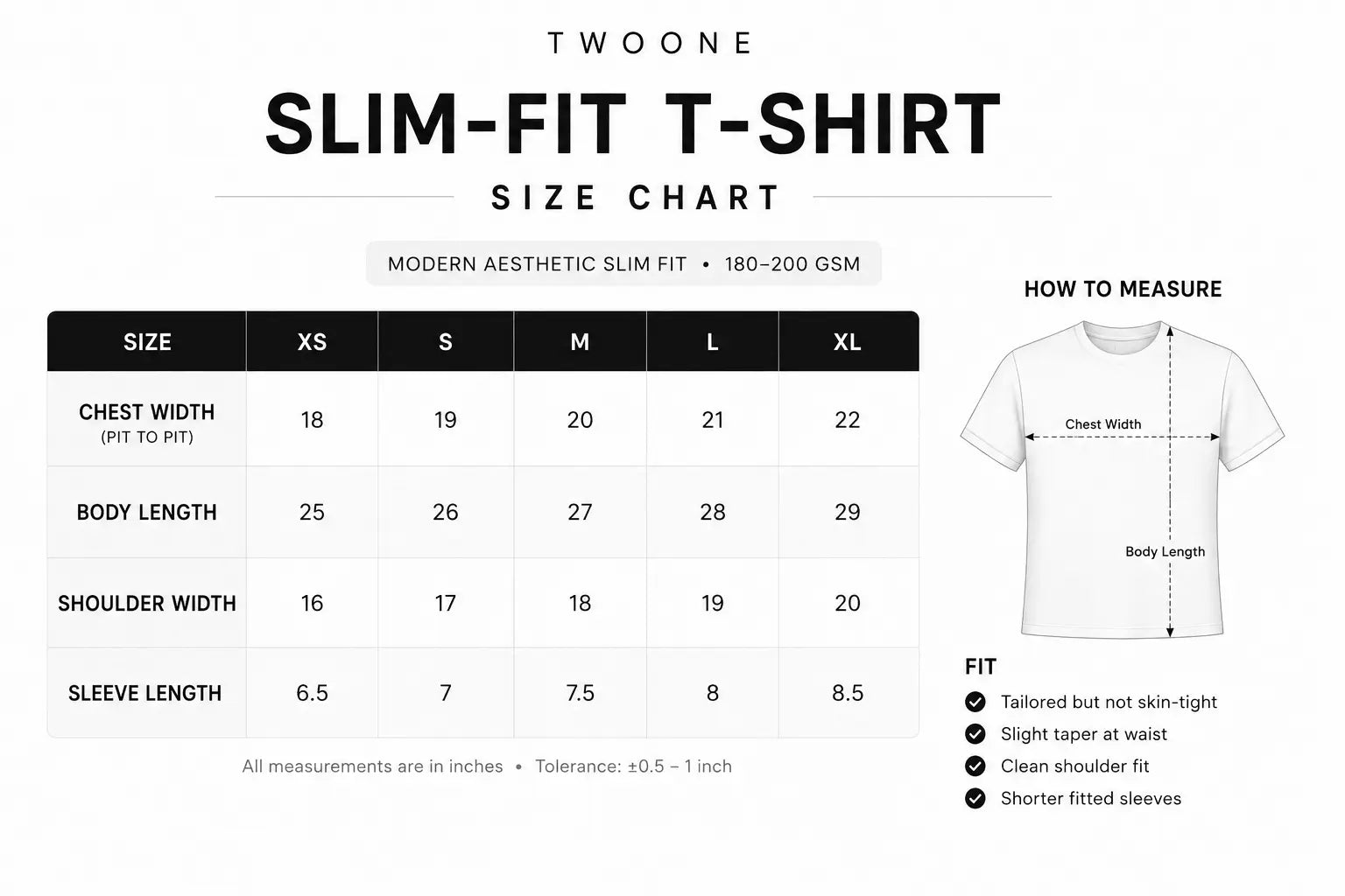 twoone size chart