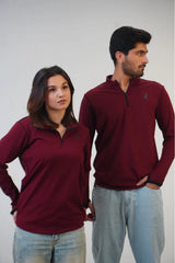 Maroon Quarter-Zip Thumbhole Sweatshirt