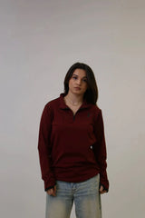 Maroon Quarter-Zip Thumbhole Sweatshirt