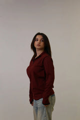 Maroon Quarter-Zip Thumbhole Sweatshirt