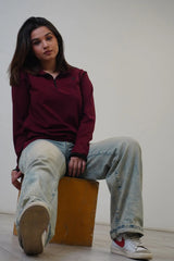 Maroon Quarter-Zip Thumbhole Sweatshirt