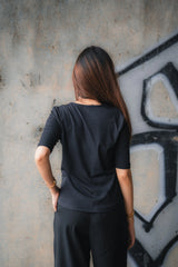 Contour Neckline Slim Fit Top Ribbed Knit - Onyx Black