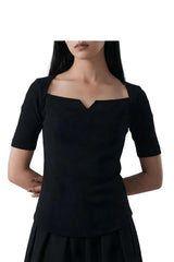 Contour Neckline Slim Fit Top Ribbed Knit - Onyx Black