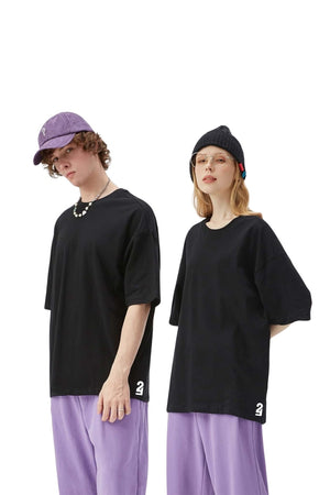 Drop Shoulder - Plain Black Tee - Unisex